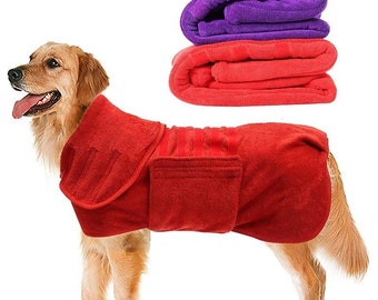 Serviette de bain pour chien | Peignoir en microfibre pour chien | Serviette pour animaux de compagnie | Manteau absorbant pour chien avec protection de la poitrine en éponge