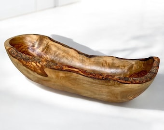 Cuenco para baguette | Bandeja larga | Frutero | Cuenco rústico | Cuenco con forma de barco | Panera | Madera de olivo
