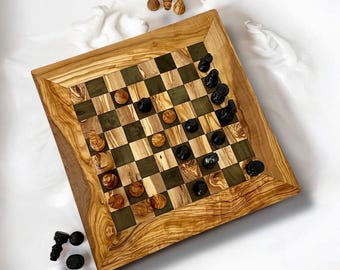 Juego de ajedrez de madera de olivo hecho a mano | Regalo de cumpleaños o Navidad