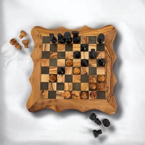 Handmade Rustic Olive Wood Chess Set | Elegant Wooden Chess Board | Birthday, Christmas Gift