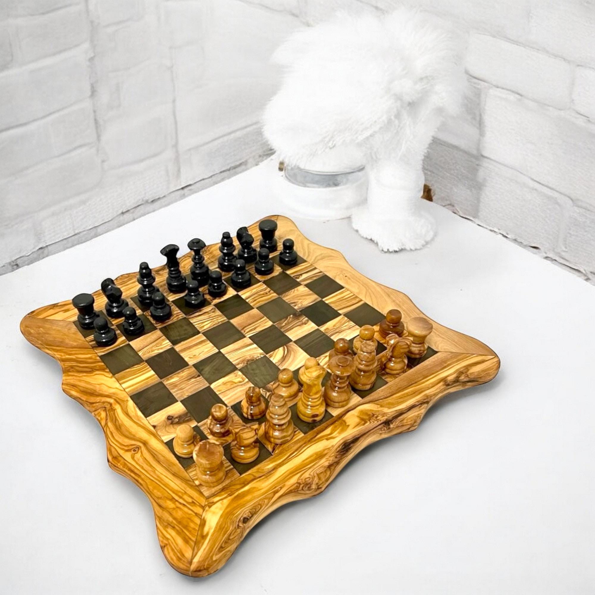 Rustic Chess Roll Handmade Rustic Olive Wood Chess Set | Elegant Wooden Chess Board ...
