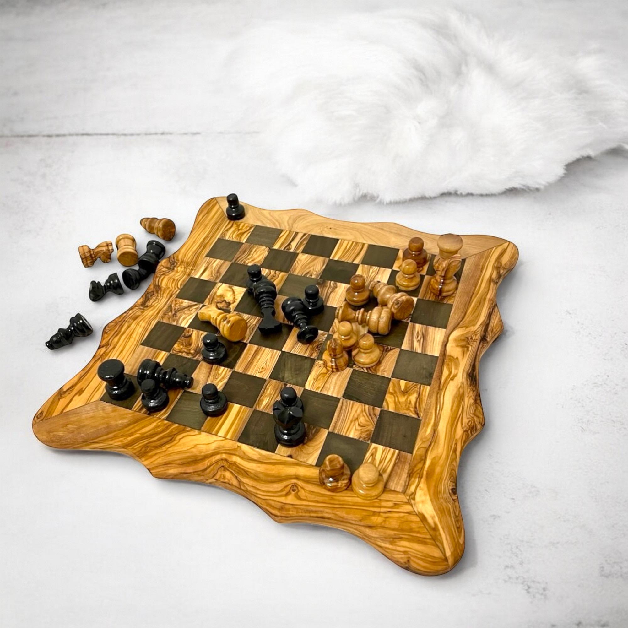 Rustic Chess Roll Handmade Rustic Olive Wood Chess Set | Elegant Wooden Chess Board ...