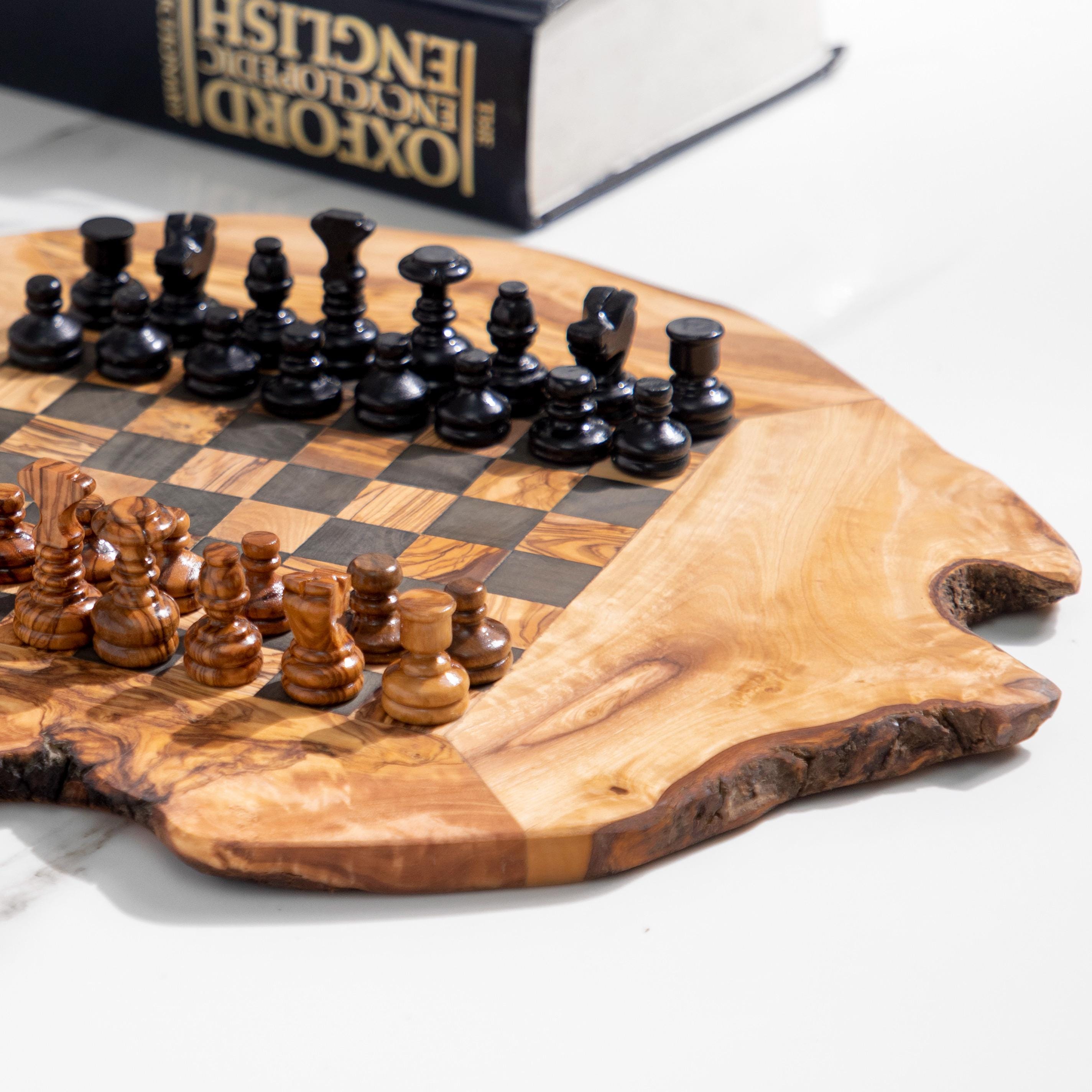 Rustic Chess Roll Handmade Rustic Olive Wood Chess Set | Elegant Wooden Chess Board ...