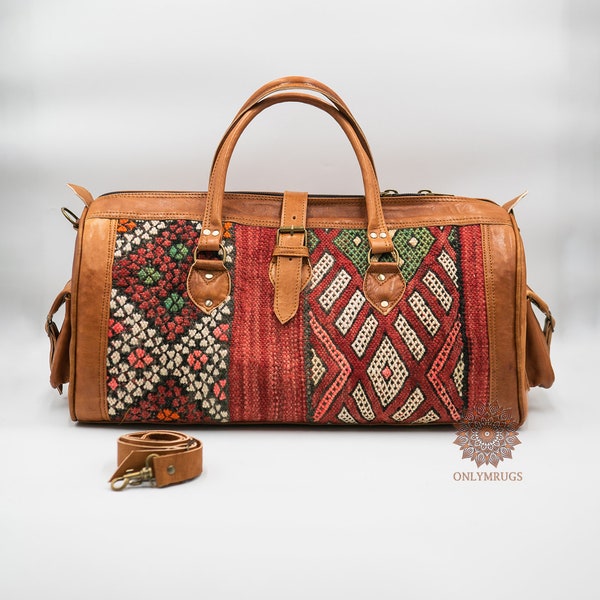 Bolsa de viaje Kilim / Bolsa de fin de semana Kilim marroquí para mujer / Bolsa de patrón de alfombra / bolsa de alfombra boho / Bolsa de lona Kilim / bolsa de lona para mujer