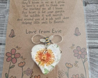 Personalized Teacher Thank You Verse, Plantable Seed Paper Heart, Emma Bridgewater Style Print