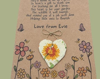 Personalized Teacher Thank You Verse, Plantable Seed Paper Heart, Emma Bridgewater Style Print