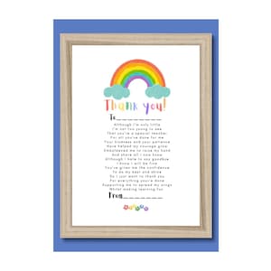 Descarga digital Arcoíris Gracias Maestro Agradecimiento Personalizar Poema Regalo Especial para Maestros Arte de Pared Impresión Regalo para Dejar El Niño Completa