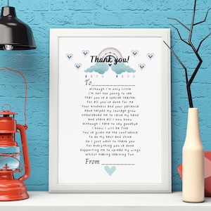 Descarga digital Gracias, Agradecimiento al maestro, Personalizar poema, Regalo especial para maestros, Arte de pared, Regalo de despedida imprimible, Rellenos para niños