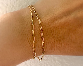 18K Solid Gold Italian Paperclip Bracelet — 6.5" | Dainty stacking Bracelet