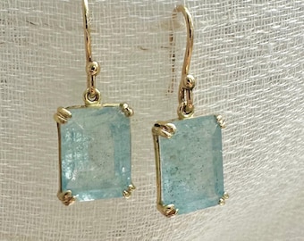 18K Gold Aquamarine Earrings | Gemstone Drop Earrings | March Birthstone | Mother's Day Gift | one-of-a-kind Ready to Ship