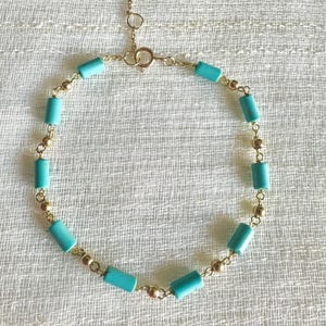 18k Gold Turquoise Bead Bracelet: Stacking Summer Jewelry