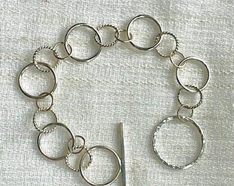 Bracciale snodato Doppi cerchi maglia argento 925 e bronzo- BA037