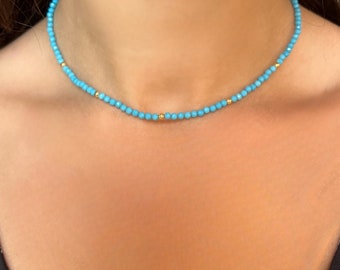 Turquoise beaded necklace with 18k solid gold beads and findings | Ella Creations jewelry