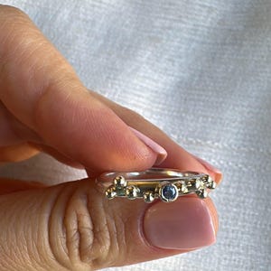 Organic Sterling Silver Ring with bezel set Blue Sapphire | Sapphire Silver Ring with granules and center Sapphire stone | Custom made