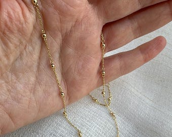 18Kイエローゴールドボールチェーンネックレス、2.1mmビーズリンク