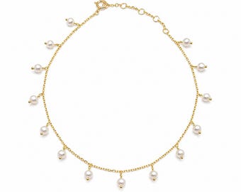 Pulsera de tobillo de oro de 18 quilates / Tobillera de perlas de agua dulce