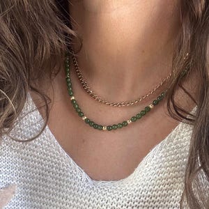 Jade Perlen Halskette | Jade-Halskette mit Goldbesatz