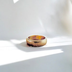 18k Wide Gold Ring | Ribbed Thick Wedding Band | Coin Edge Band 14k/18k solid gold | Chunky Gold Band