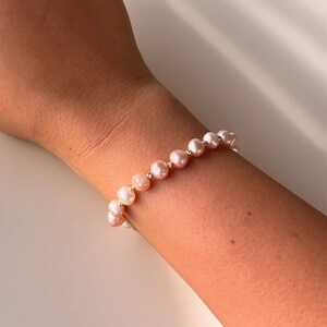 18K Pink Pearl Bracelet | Gold Pearl bracelet with Gold Beads and extendable chain | Perfect for gifting and special occasions | handcrafted