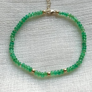 Emerald Bracelet | Emerald Beaded Bracelet with Solid Gold Findings