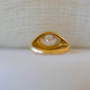 18K Oval Lab Diamond Ring, in a Signet Ring style featuring a bezel set 2ct Oval Lab Diamond | Ella Creations Jewelry