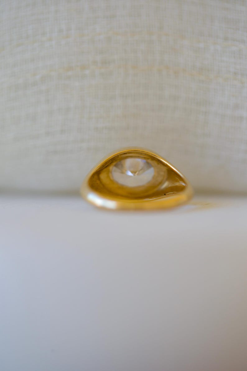 18K Oval Lab Diamond Ring, in a Signet Ring style featuring a bezel set 2ct Oval Lab Diamond | Ella Creations Jewelry