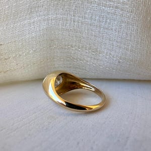 18K Oval Lab Diamond Ring, in a Signet Ring style featuring a bezel set 2ct Oval Lab Diamond | Ella Creations Jewelry