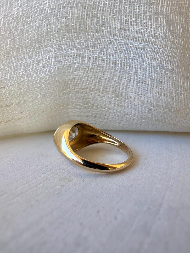 18K Oval Lab Diamond Ring, in a Signet Ring style featuring a bezel set 2ct Oval Lab Diamond | Ella Creations Jewelry