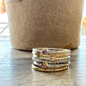 Handcrafted Stackable Rings | Ring bands | Silver & 10K solid gold stackable bands in different combinations