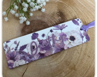 Personalised Purple Floral Acrylic Bookmark | Custom Name Bookmark | 15cm Acrylic Bookmark Gift | Reader Gift