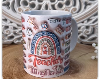 Personalised Teacher Mug | Custom Teacher Name Mug | Rainbow Teacher Gift | 11oz Ceramic Mug | Teaching Assistant Present