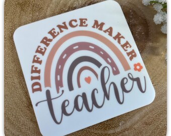 Personalised Teacher Acrylic Coaster | Difference Maker Teacher Gift | Rainbow Teacher Coaster | End of Term Thank You Gift