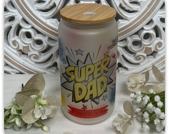 Super Dad Frosted Glass Can | 16oz Beer Glass, Father's Day Gift