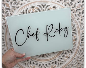 Personalised Glass Chopping Board | Custom Name or Wording | A4 or A3 Kitchen Gift | Housewarming, Wedding, New Home Gift
