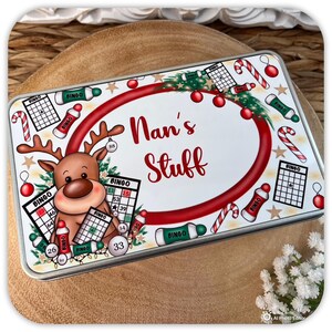 Personalised Christmas Reindeer Bingo Tin
