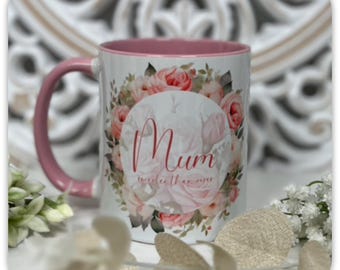 Personalised Floral Mum Mug, Custom Name Coffee Cup, Mothers Day Gift Mug, Pink Flower Ceramic Mug, 11oz Mug for Mum