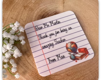 Personalised Teacher Coaster | Acrylic Thank You Gift | Custom Name Coaster | Teacher Present | End of Term Gift