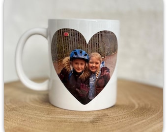Personalised Photo Mug | Custom Heart Photo Mug | 11oz Enamel Style Mug | Custom Picture Gift | Personalised Coffee Cup
