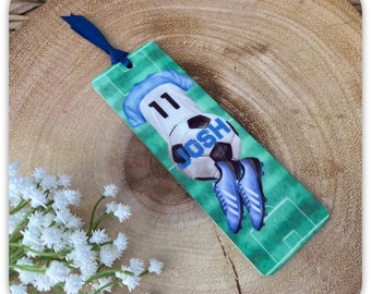 Personalised Football Acrylic Bookmark | Custom Name Sports Bookmark | Soccer Bookmark Gift for Boys | 15cm Acrylic Bookmark