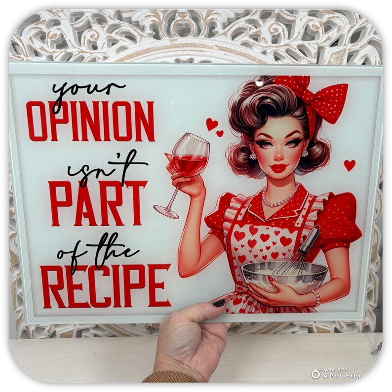 Vintage Glass Chopping Board, 1950s Housewife Kitchen Quote Decor image 3