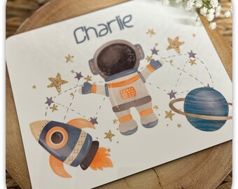Personalised Space Wooden Placemat | Astronaut Kids Table Mat | Rocket Space Placemat | Custom Name Dining Mat | Boys Room Gift