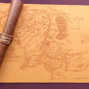 Mapa de la Tierra Media en piel sintética, mapa del mundo de El Señor de los Anillos, mapa de fantasía del Hobbit, Larp, Cosplay, RPG, D&D