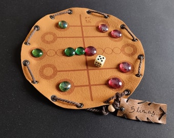Five Lines greek-roman ancient historic board game in faux leather pouch, 22.5cm, 8.85inch diameter