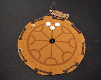 Roman wheel bear hunt ancient historic board game in faux leather pouch, 22.5cm, 8.85inch diameter