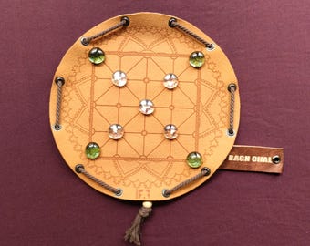 Bagh Chal Tigers & Goats Ancient Nepalese Board Game in Faux Leather Pouch