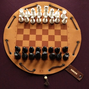 Chess Traditional Board Game in Faux Leather Travel Pouch