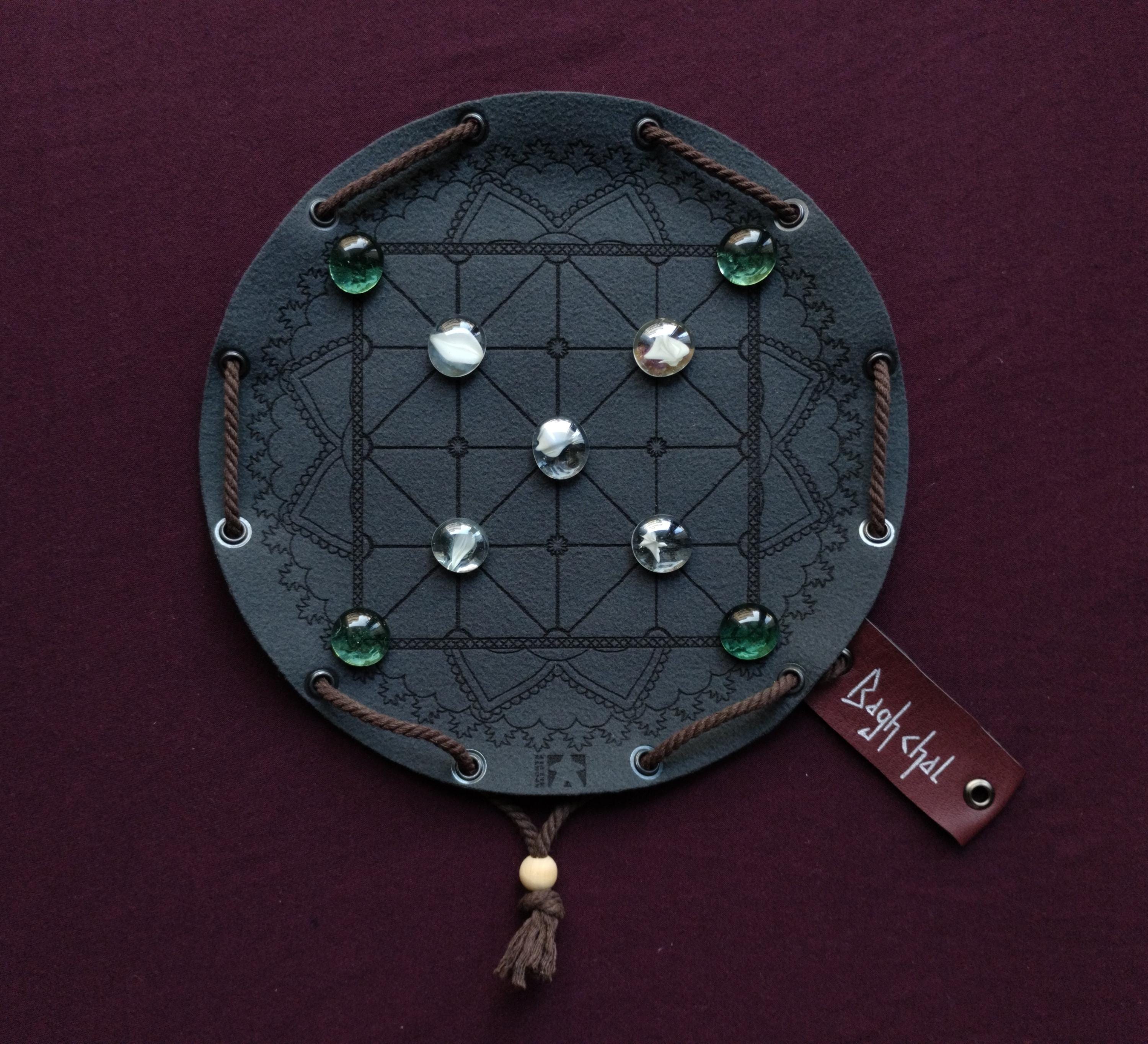 Bagh Chal Tigers & Goats Ancient Nepalese Board Game in Dark Green Faux Leather Pouch
