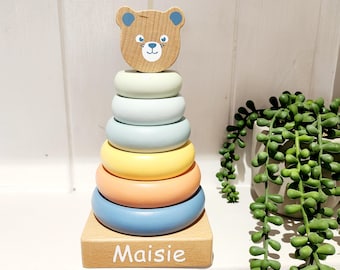 Personalised wooden bear stacking toy