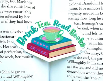 Drink Tea Read Books Sticker: Water-Resistant Vinyl
