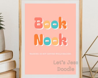 Buch Nook Groovy Style Druck | Digitaler Download | Druckbare Kunst | Buchecke | Buch Nook Dekor